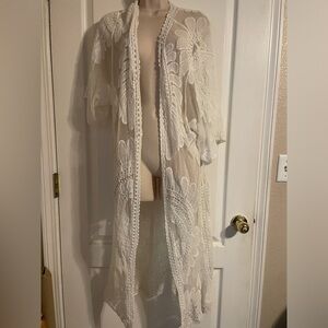 ASHA White Lace Maxi Floral Kimono One Size Coquette Cottagecore Garden Fairy